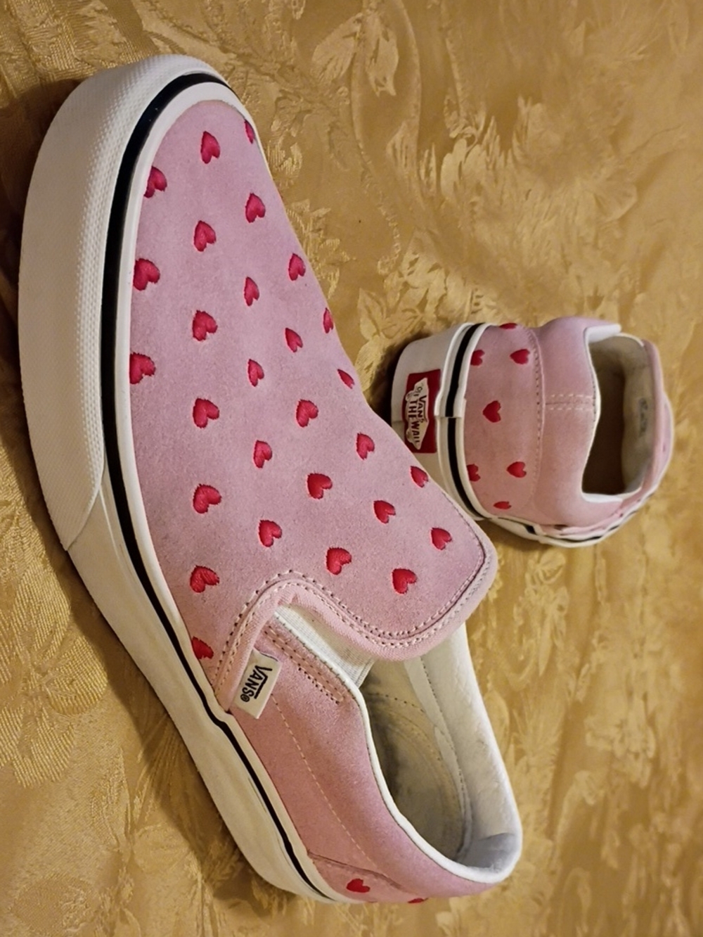 VANS Slip-On Pink Leather Suede with Red Hearts Women's 8.0 Men's 6.5